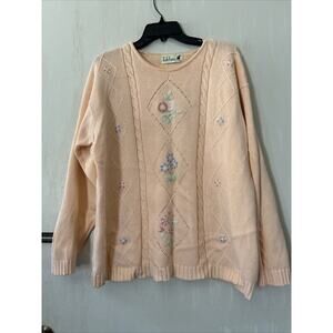 Tulchan XL Pink Floral Flower Pullover Sweater 100% Pure Cotton Pastel Spring